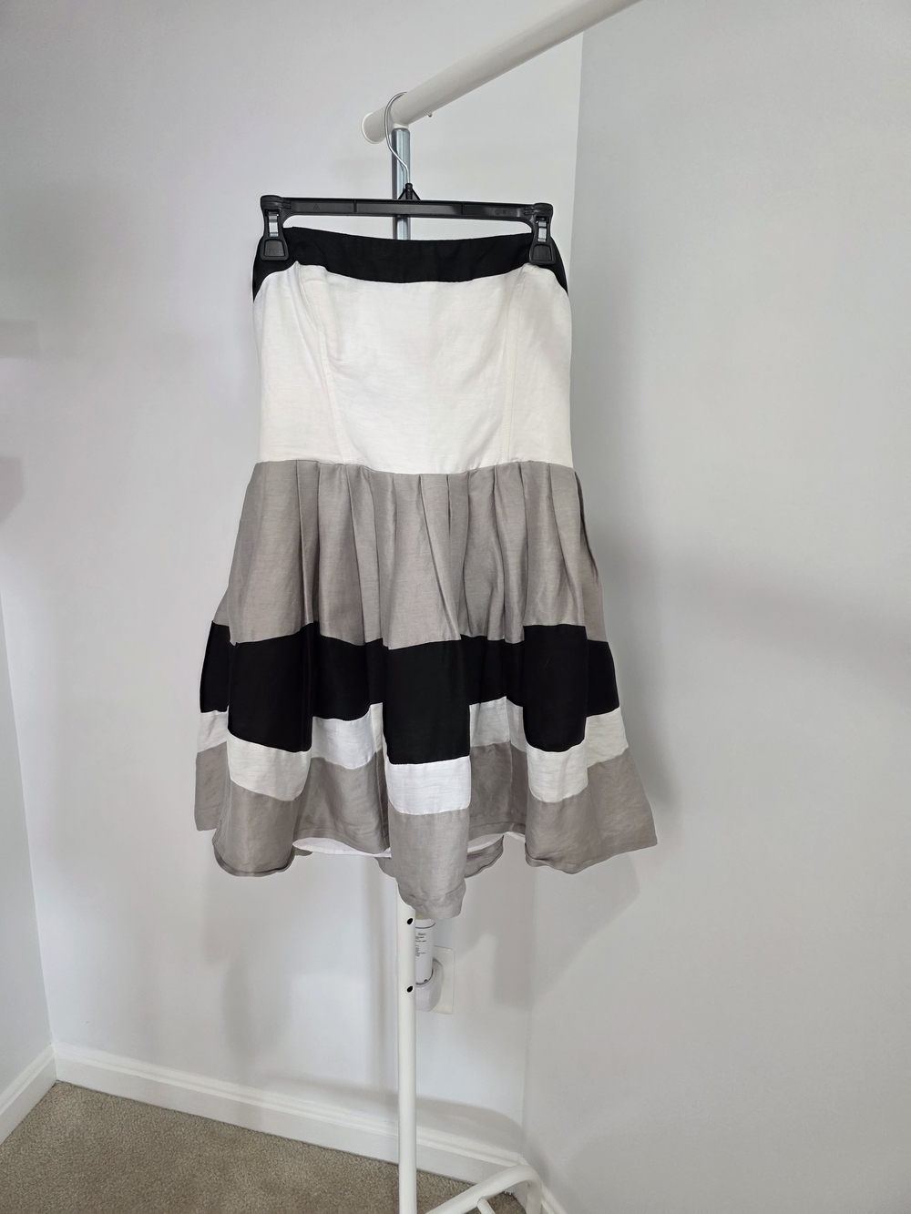 BEBE Strapless Silk Linen Colorblock Striped Cocktail Fit & Flare Dress L